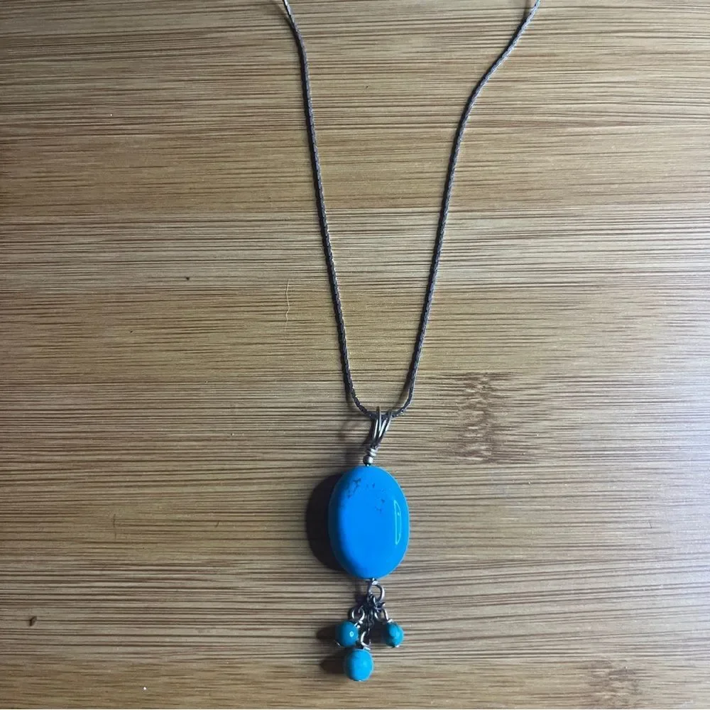 Anthro Elegant Silver and Turquoise Pendant Necklace